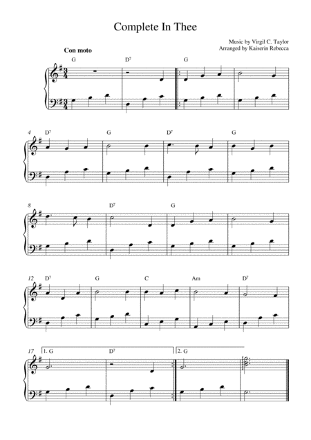 Free Sheet Music Complete In Thee