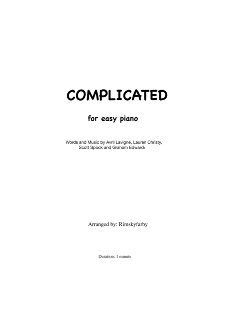 Complicated For Easy Piano Sheet Music