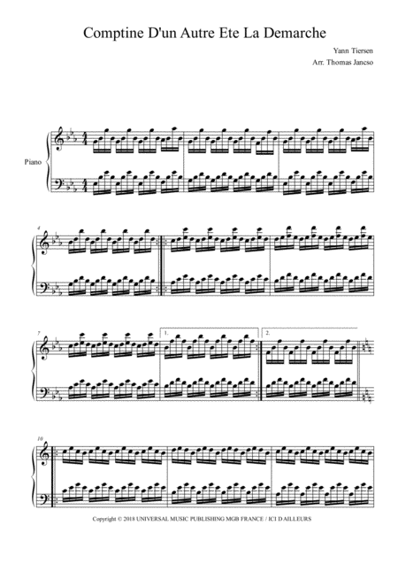 Free Sheet Music Comptine D Un Autre Ete La Demarche