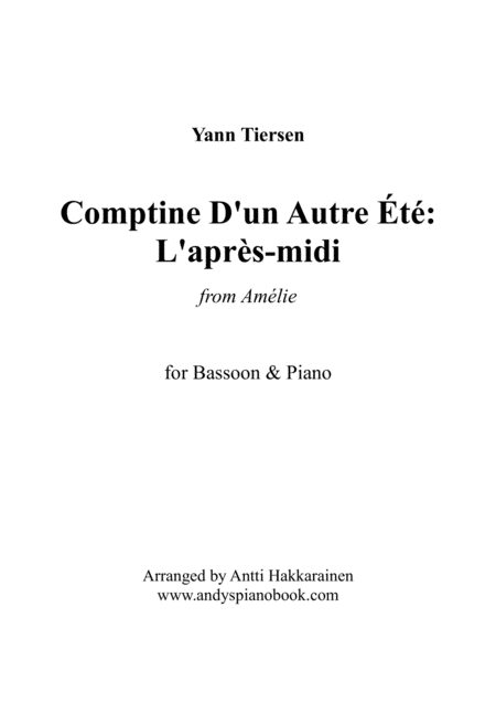 Comptine D Un Autret L Aprs Midi From Amlie Bassoon Piano Sheet Music