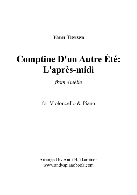 Comptine D Un Autret L Aprs Midi From Amlie Cello Piano Sheet Music