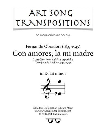 Con Amores La Mi Madre E Flat Minor Sheet Music