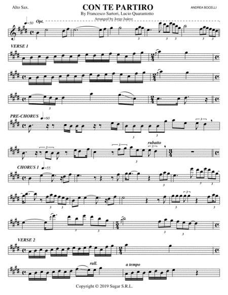 Free Sheet Music Con Te Partiro Alto Sax