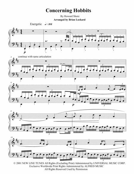 Concerning Hobbits Advanced Piano Solo Sheet Music