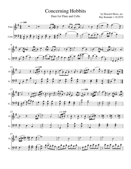 Concerning Hobbits Duet For Flute And Cello Sheet Music