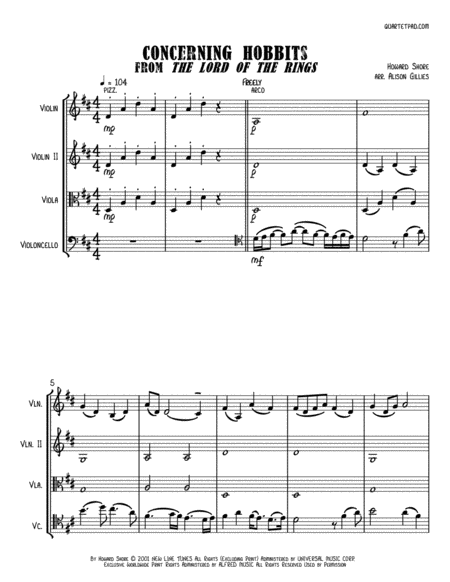 Free Sheet Music Concerning Hobbits From The Lord Of The Rings String Trio Optional Vln2 Or Vla