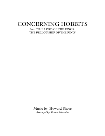 Concerning Hobbits From The Lord Of The Rings The Fellowship Of The Ring Sheet Music