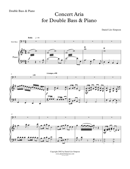 Concert Aria For Double Bass Piano Sheet Music