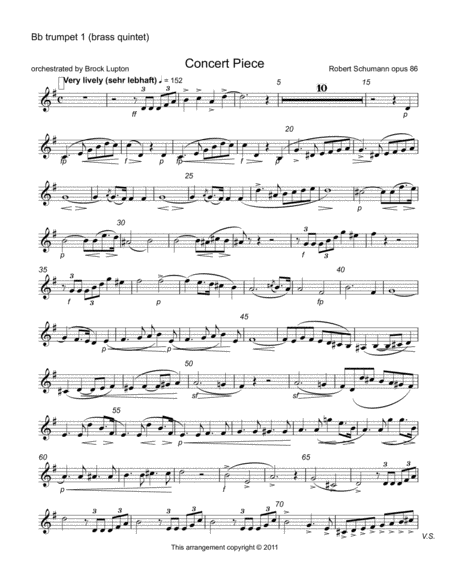 Concert Piece For 4 Instruments Robert Schumann Arranged For Brass Quintet Sheet Music