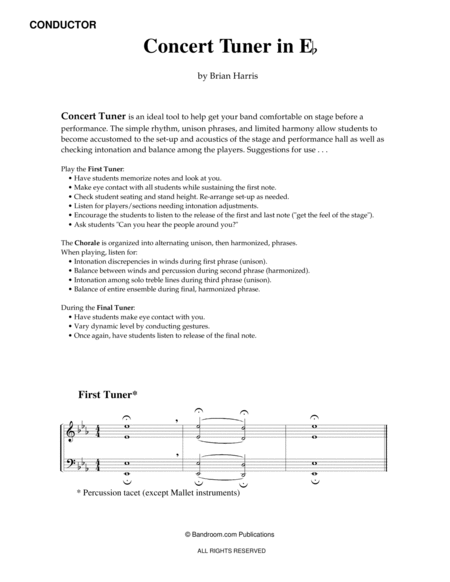 Free Sheet Music Concert Tuner In E Flat Young Concert Band Warm Up Very Easy Score Parts