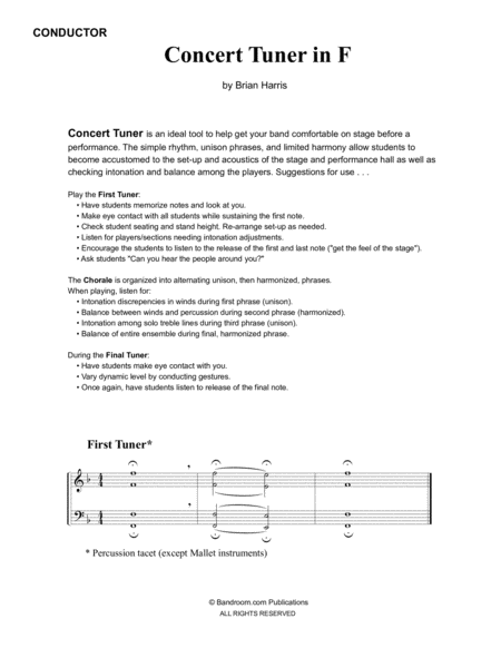 Concert Tuner In F Young Concert Band Warm Up Very Easy Score Parts License Sheet Music