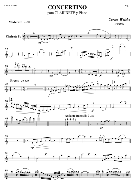 Free Sheet Music Concertino For Clarinet Bb And Piano
