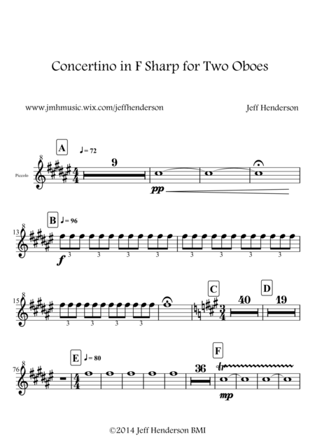 Concertino In F Sharp For Two Oboes Sheet Music