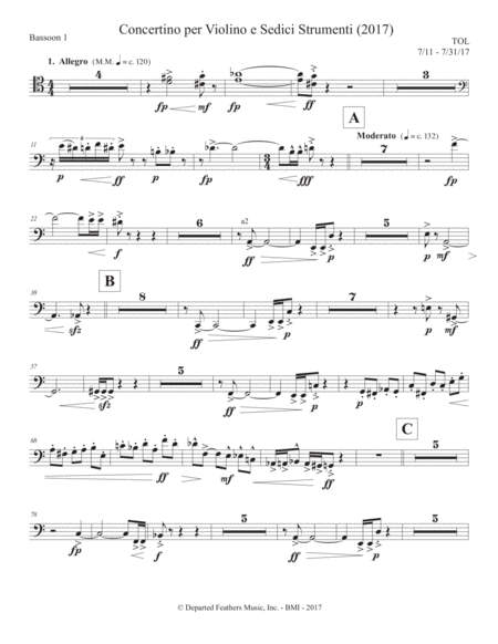 Free Sheet Music Concertino Per Violino E Sedici Strumenti 2017 Bassoon Part 1