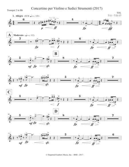 Concertino Per Violino E Sedici Strumenti 2017 Trumpet In Bb Part 2 Sheet Music