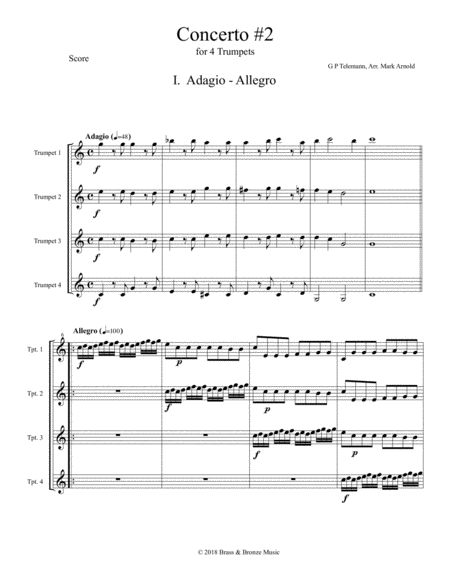 Free Sheet Music Concerto 2 For Four Trumpets 1st Movement