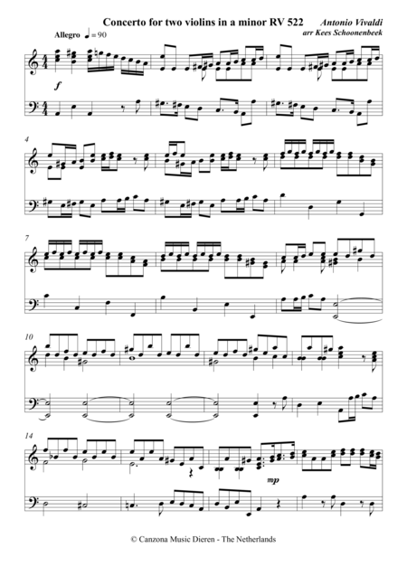 Concerto For 2 Violins And Strings Rv 522 Sheet Music