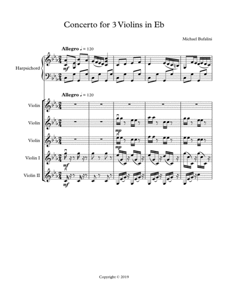 Free Sheet Music Concerto For 3 Violins In Eb