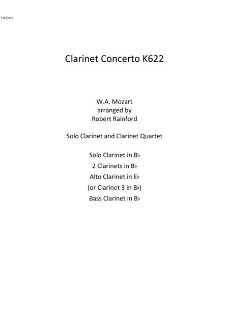 Free Sheet Music Concerto For Clarinet K622