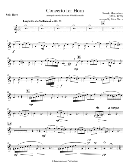 Concerto For Horns R Mercadante Solo Horn Part Only Full Band Accompaniment Available Separately Sheet Music