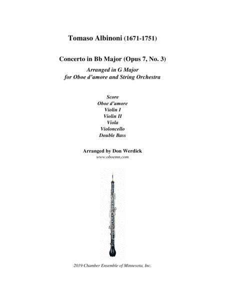 Free Sheet Music Concerto For Oboe D Amore In G Major Op 7 No 3 And String Orchestra