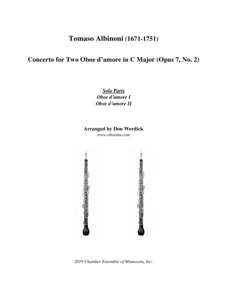 Concerto For Two Oboe D Amore In C Major Op 7 No 2 Sheet Music