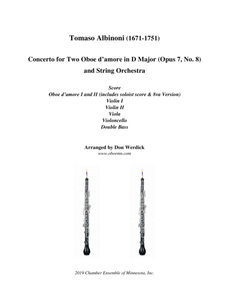 Free Sheet Music Concerto For Two Oboe D Amore In D Major Op 7 No 8 And String Orchestra