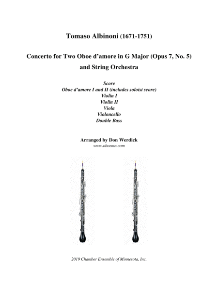 Free Sheet Music Concerto For Two Oboe D Amore In G Major Op 7 No 5 And String Orchestra