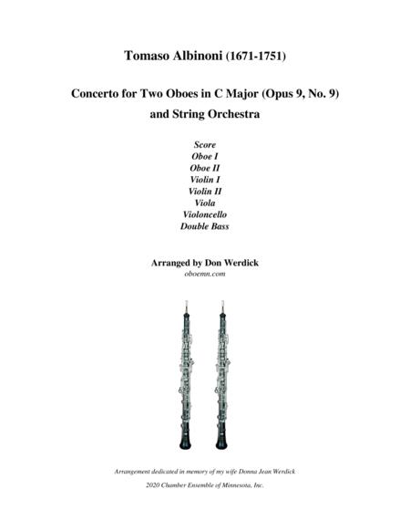 Concerto For Two Oboes In C Major Op 9 No 9 And String Orchestra Sheet Music