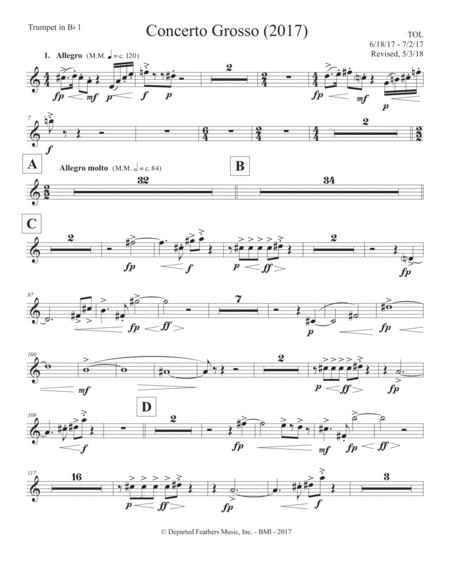 Free Sheet Music Concerto Grosso 2017 For Chamber Orchestra Trumpet In Bb 1