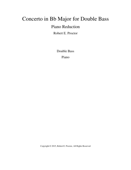 Concerto In Bb Major For Double Bass And Orchestra Piano Reduction Sheet Music