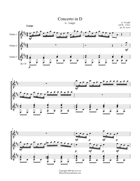 Concerto In D Ii Largo Guitar Trio Score And Parts Sheet Music