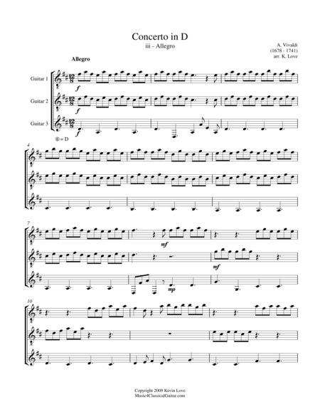 Concerto In D Iii Allegro Guitar Trio Score And Parts Sheet Music