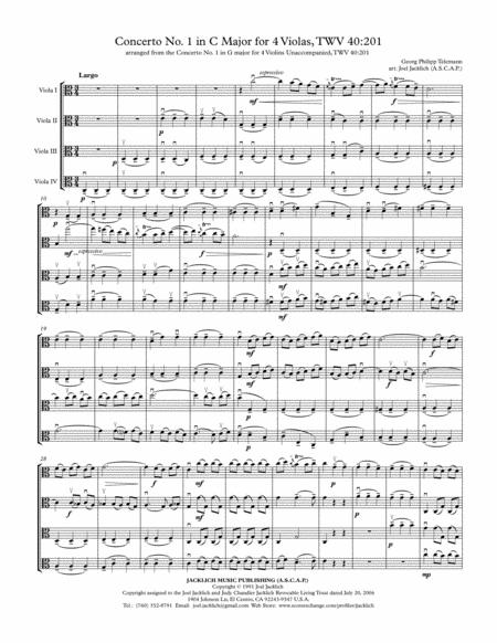 Concerto No 1 In C Major For Four Violas Unaccompanied Twv40 201