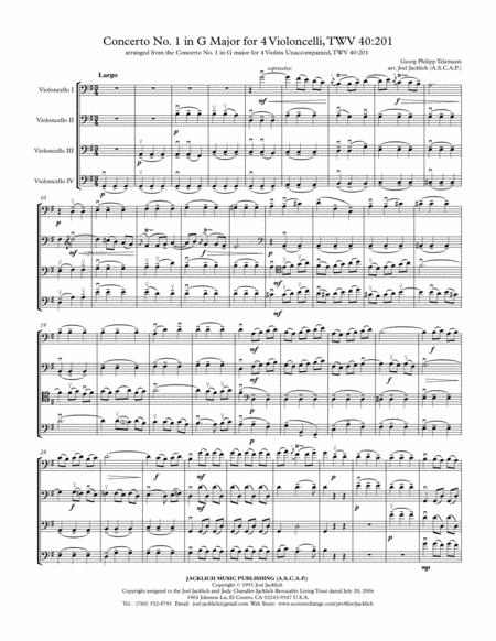 Free Sheet Music Concerto No 1 In G Major For Four Celli Unaccompanied Twv40 201