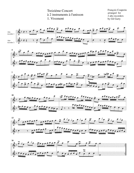 Free Sheet Music Concerto No 13 For 2 Flutes Arrangement For 2 Alto Recorders