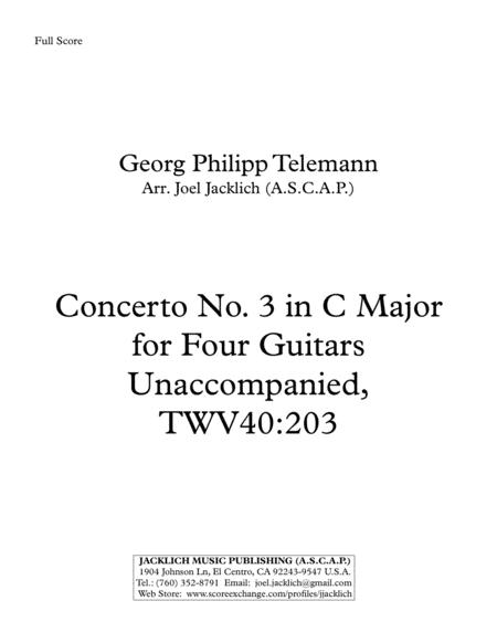 Concerto No 3 In C Major For Four Guitars Unaccompanied Twv40 203 Sheet Music