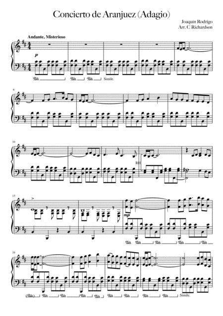 Concierto De Aranjuez Adagio For Solo Piano Sheet Music