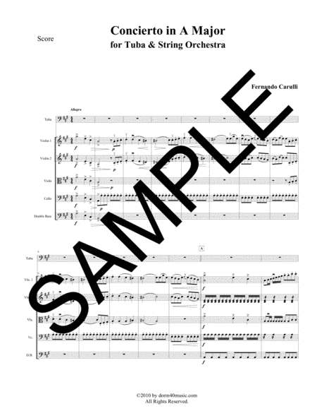 Concierto In A Major For Tuba And String Orchestra Sheet Music