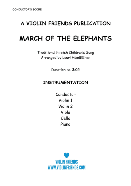 Conductors Score For March Of The Elephants Arranged For Junior String Orchestra With Piano Accompaniment Sheet Music