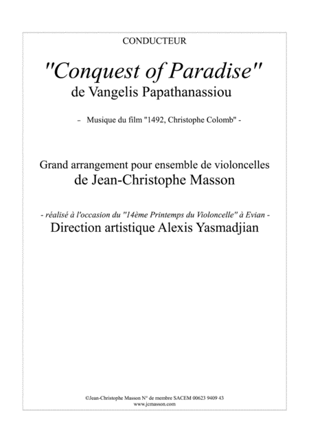 Conquest Of Paradise For 4 To 8 Celli Score And Parts Jcm 2015 Sheet Music