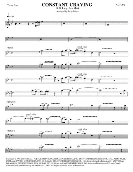 Free Sheet Music Constant Craving Tenor Sax