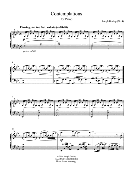 Contemplations For Solo Piano Composed By Joseph Dunlap Sheet Music