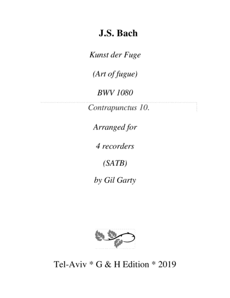 Contrapunctus 10 From Art Of Fugue Bwv 1080 Arrangement For Recorders Sheet Music