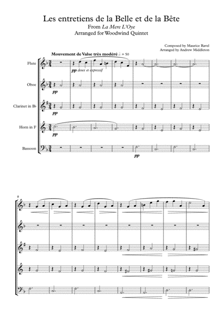 Conversations Between Beauty And Beast Arranged For Woodwind Quintet Sheet Music