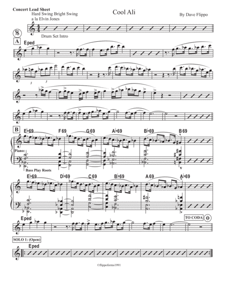 Cool Ali The Globaljazz Series Hard Swing With Pakistani Kuali Inspiration Piano Part Score In C And Bb And Eb Leads Sheet Music