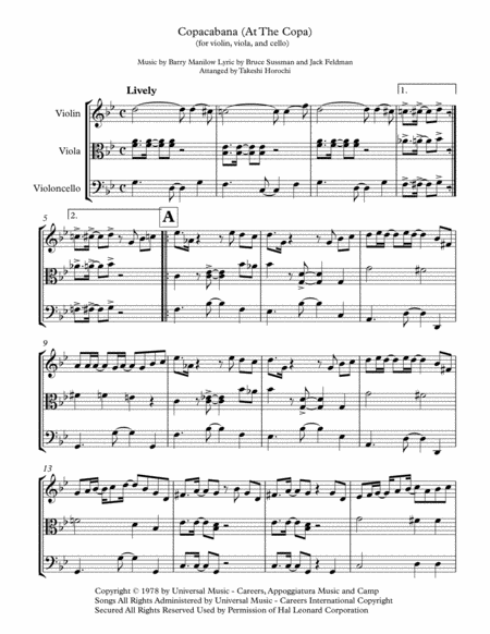 Copacabana At The Copa String Trio Sheet Music