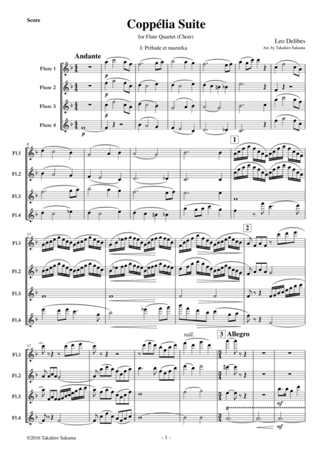 Coppelia Suite For Flute Quartet Sheet Music