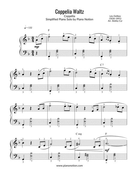 Coppelia Waltz Simplified Piano Solo Sheet Music