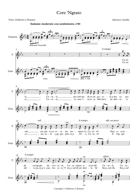 Free Sheet Music Core Ngrato Salvatore Cardillo Voice And Guitar